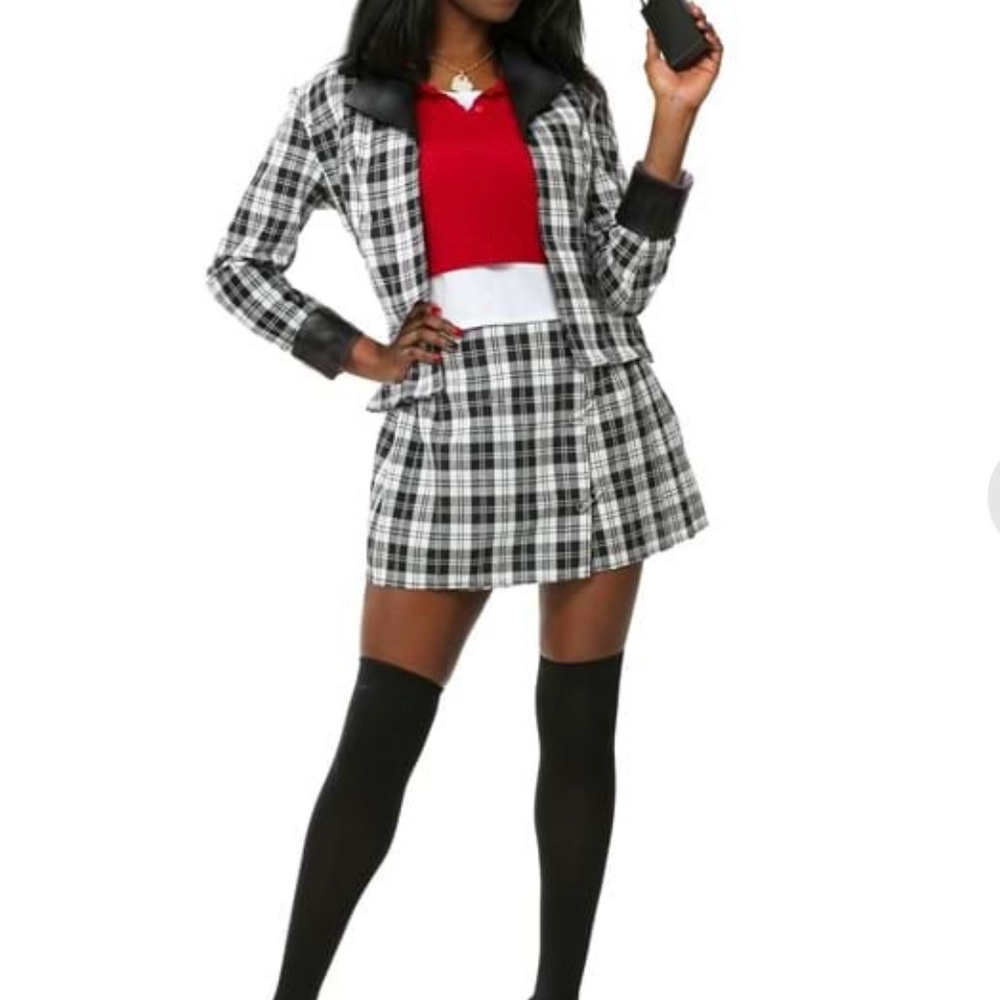 Plaid Blazer and Skirt Set with Red Top